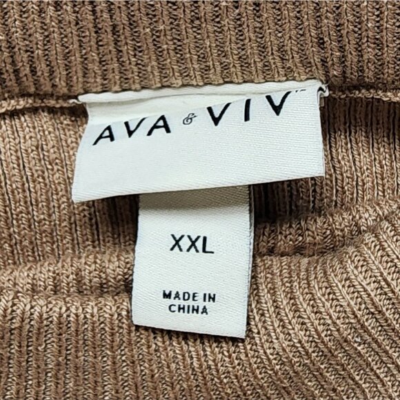 Ava & Viv Tan Ribbed Knit Skirt Size XXL Womens Stretch Waist Soft - Picture 2 of 8